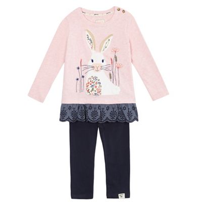 Girls' pink rabbit print top and leggings set